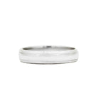 A product photo of a mens' ring made of 9k white gold. The band is 5mm tall and detailed with two polished grooves running along its length.